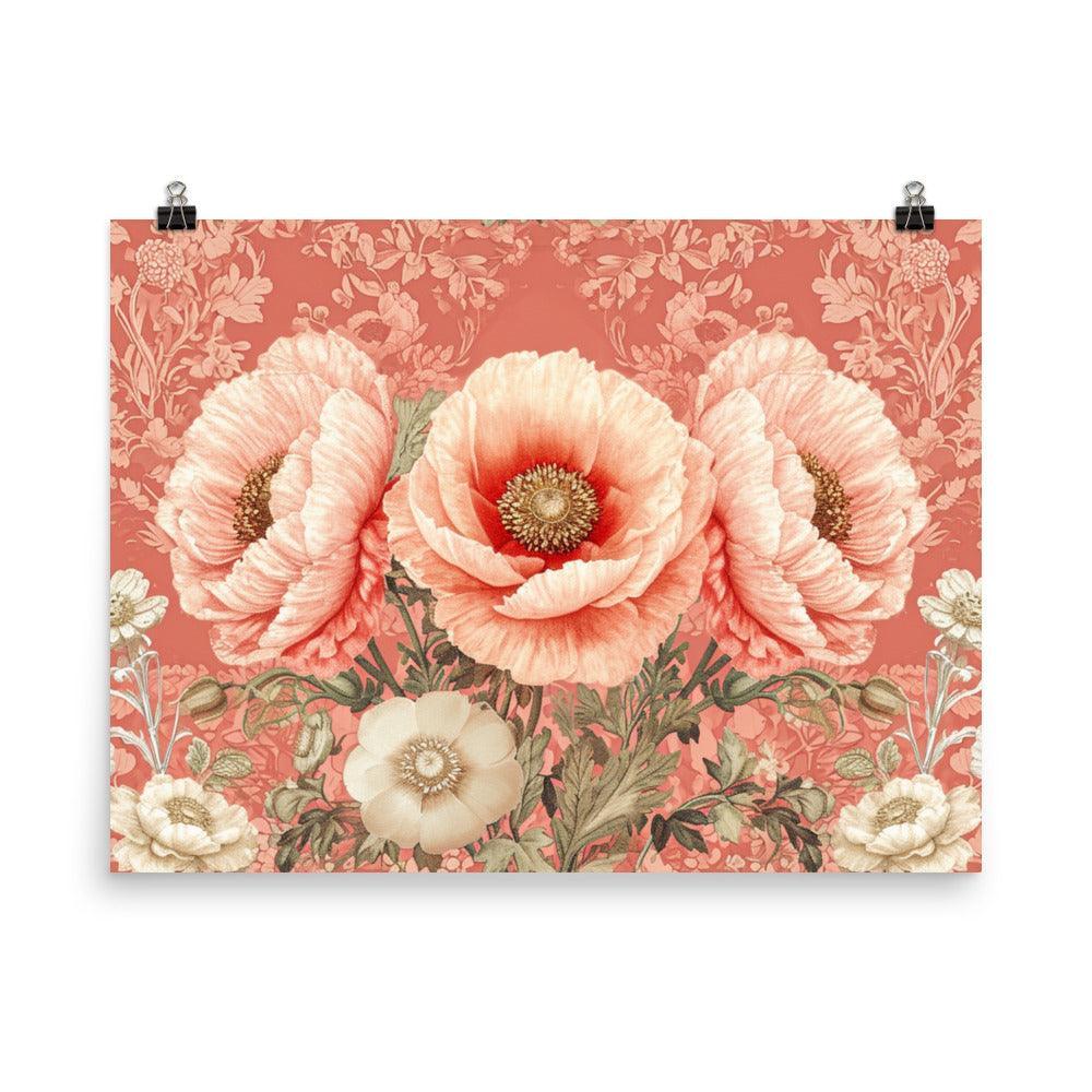 Classic Peach Poppies Botanical Illustration Poster - Oh Posters