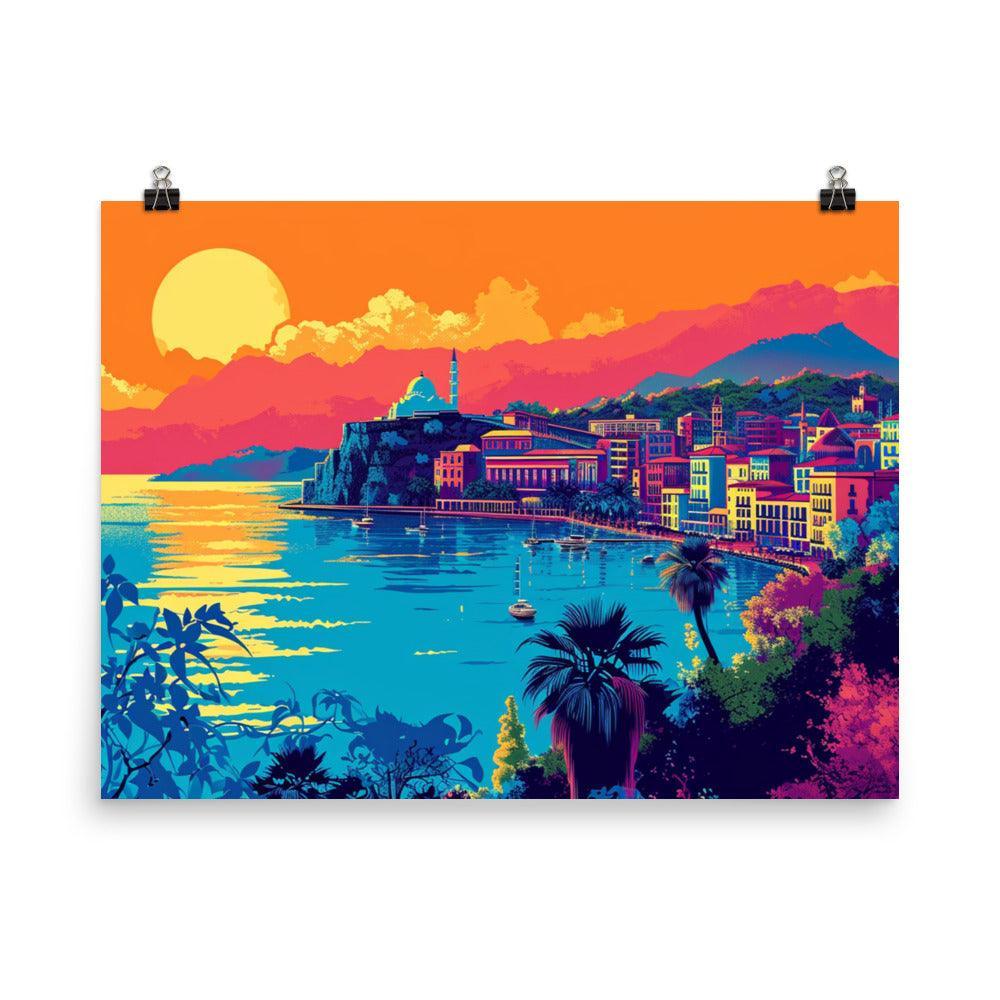 Coastal Sunset in Albania Vibrant Digital Art Poster - Oh Posters