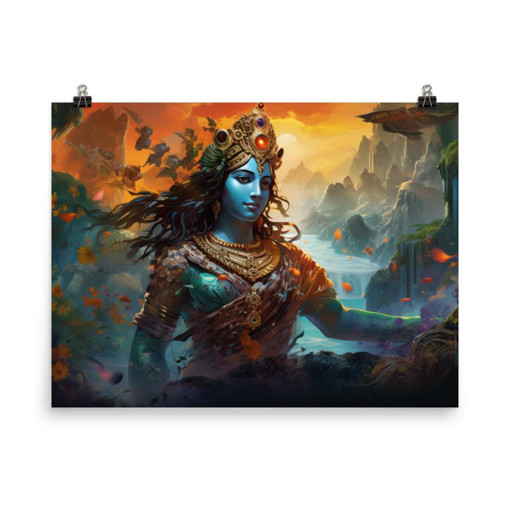 Krishna Mystical Nature Illustration Poster - Oh Posters