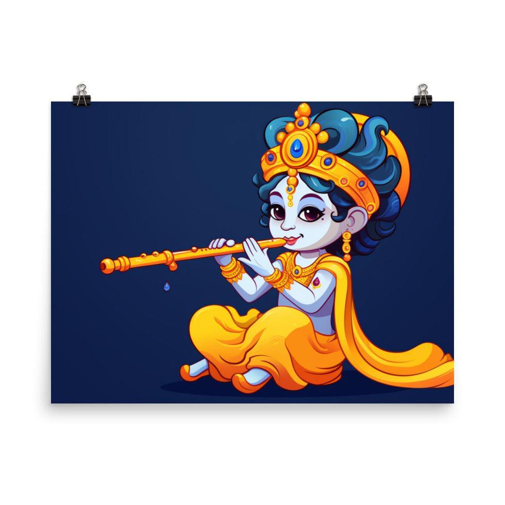 Krishna Divine Melody Cartoon Style Poster - Oh Posters