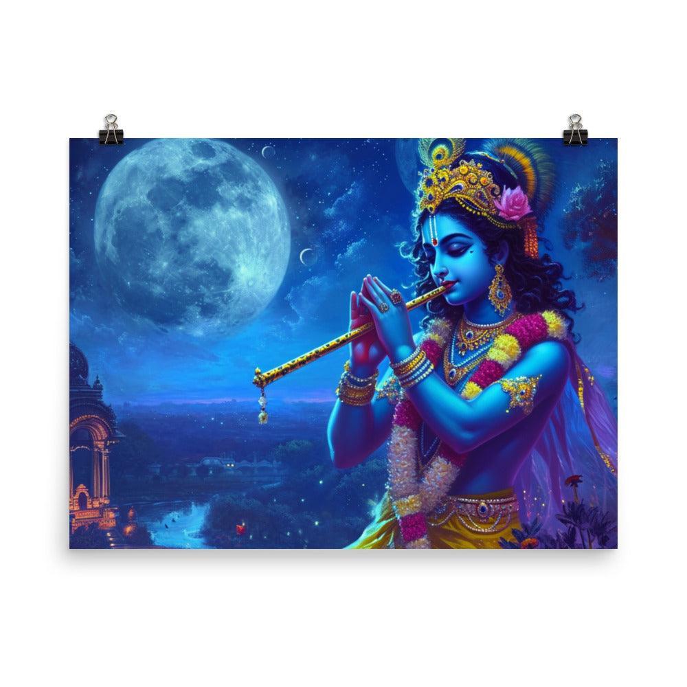 Krishna Moonlit Serenade Digital Painting Poster - Oh Posters