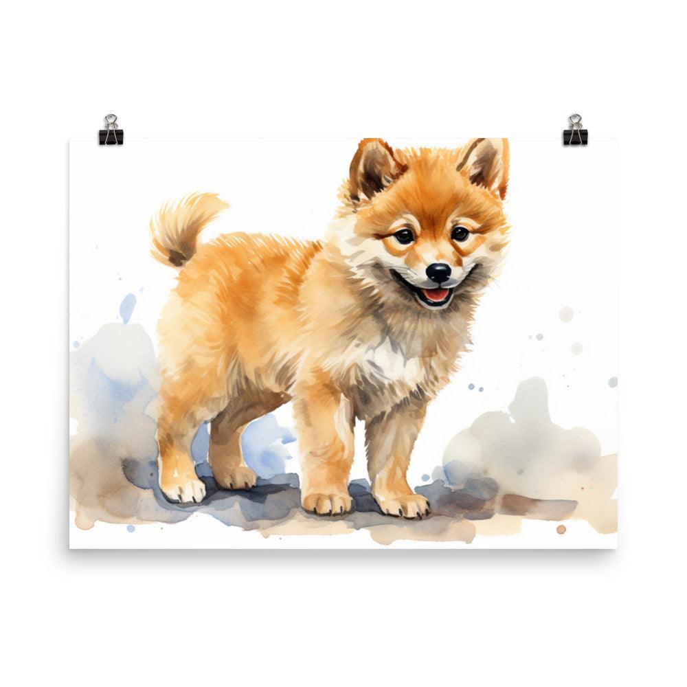 Finnish Spitz Puppy Curious Watercolor Illustration Poster - Oh Posters