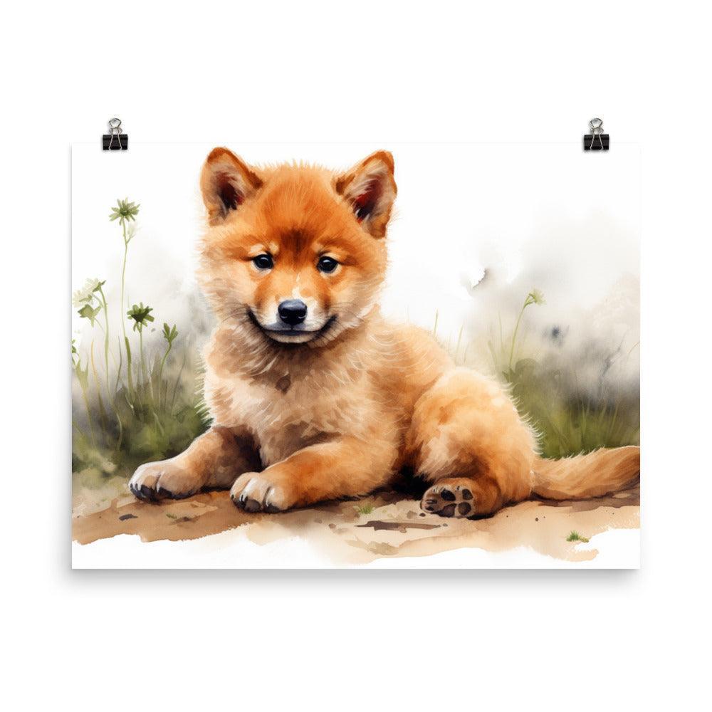 Finnish Spitz Puppy Relaxing Watercolor Artwork Poster - Oh Posters