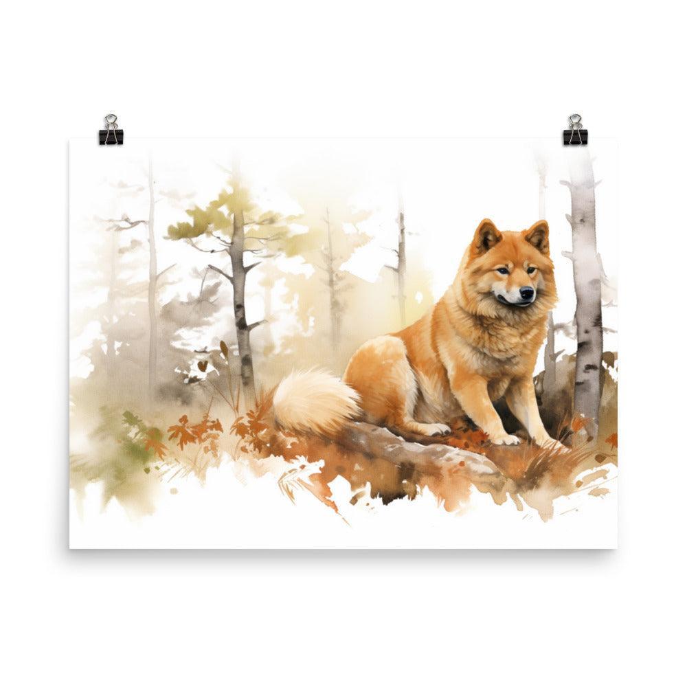 Finnish Spitz Woodland Watcher Watercolor Poster - Oh Posters