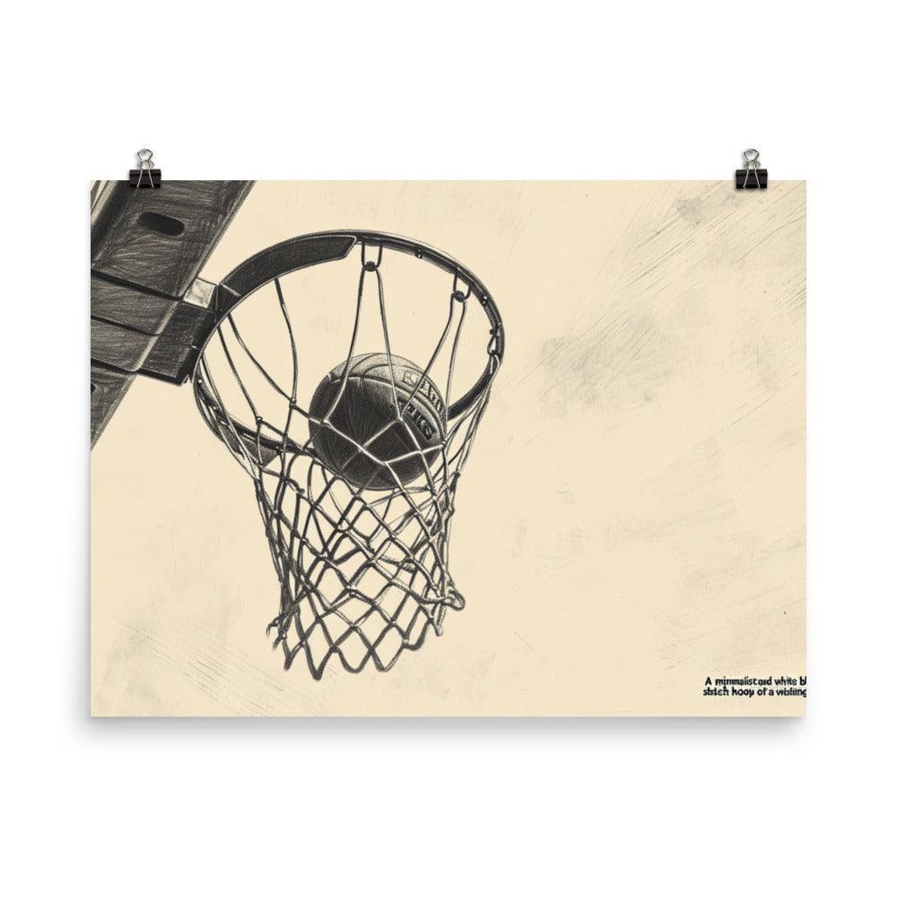 Monochrome Hoop Sketch Basketball Poster - Oh Posters