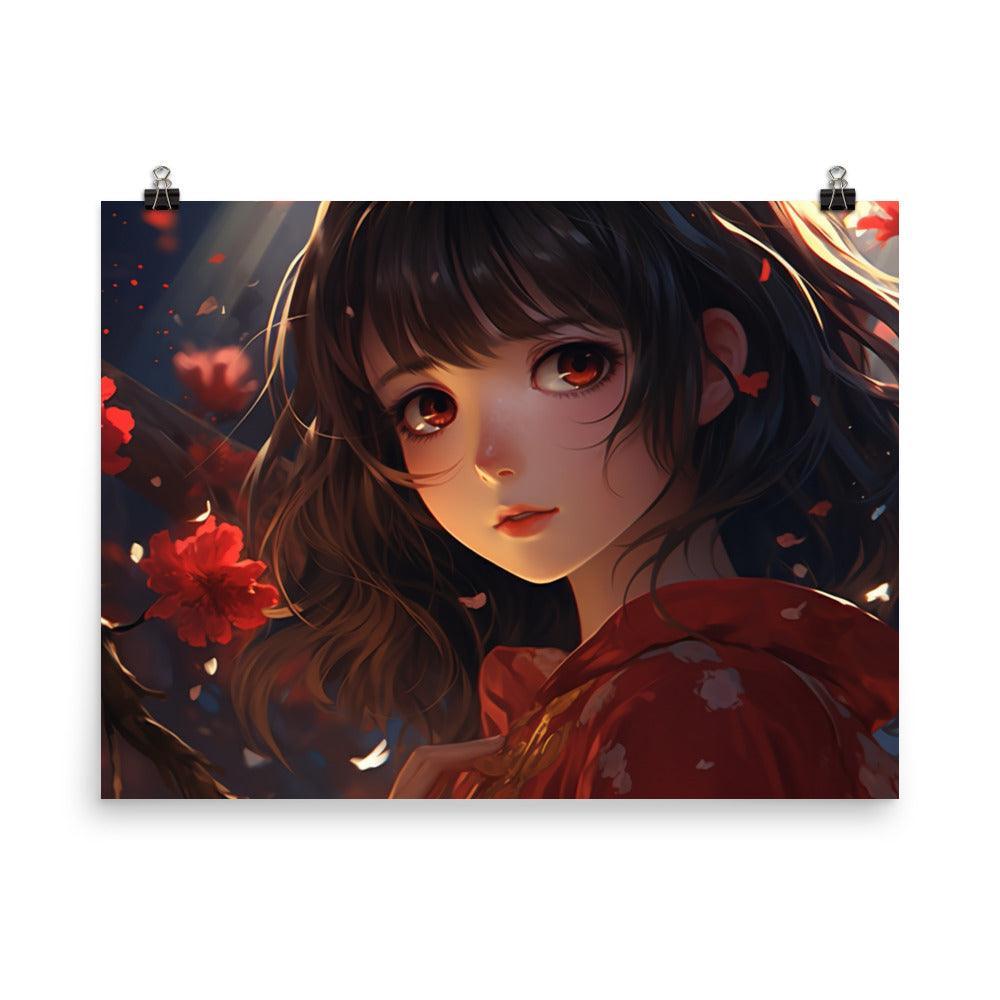 Crimson Fall Anime Girl Illustration Poster - Oh Posters