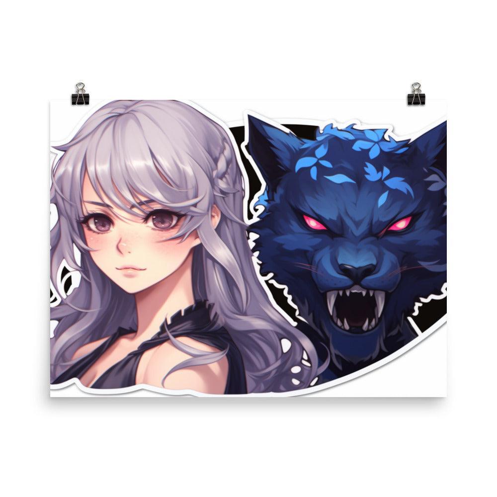 Fierce Companion Anime Girl and Wolf Poster - Oh Posters