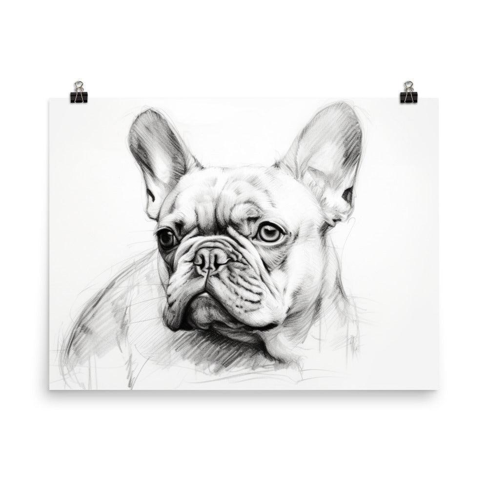 French Bulldog Black and White Sketch Poster - Oh Posters