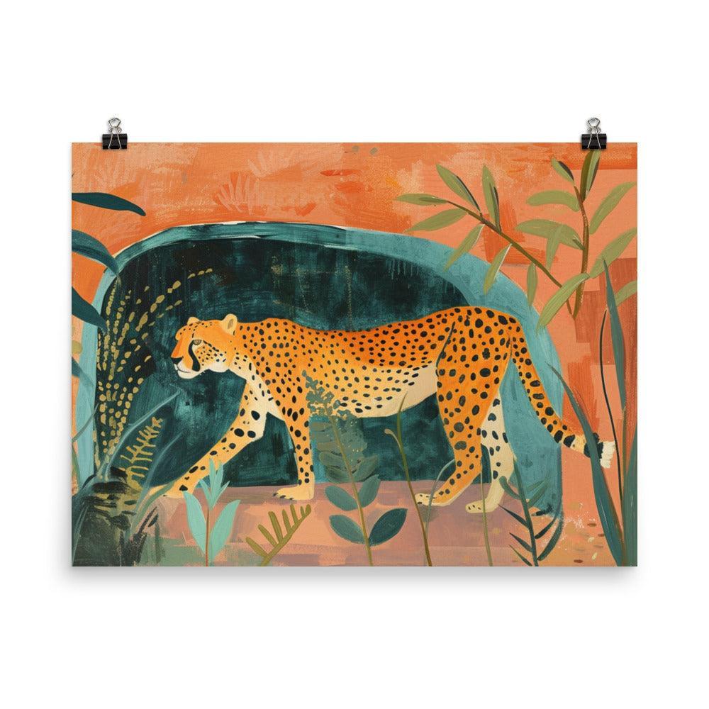 Serene Cheetah Orange Hues Nature Painting Poster - Oh Posters