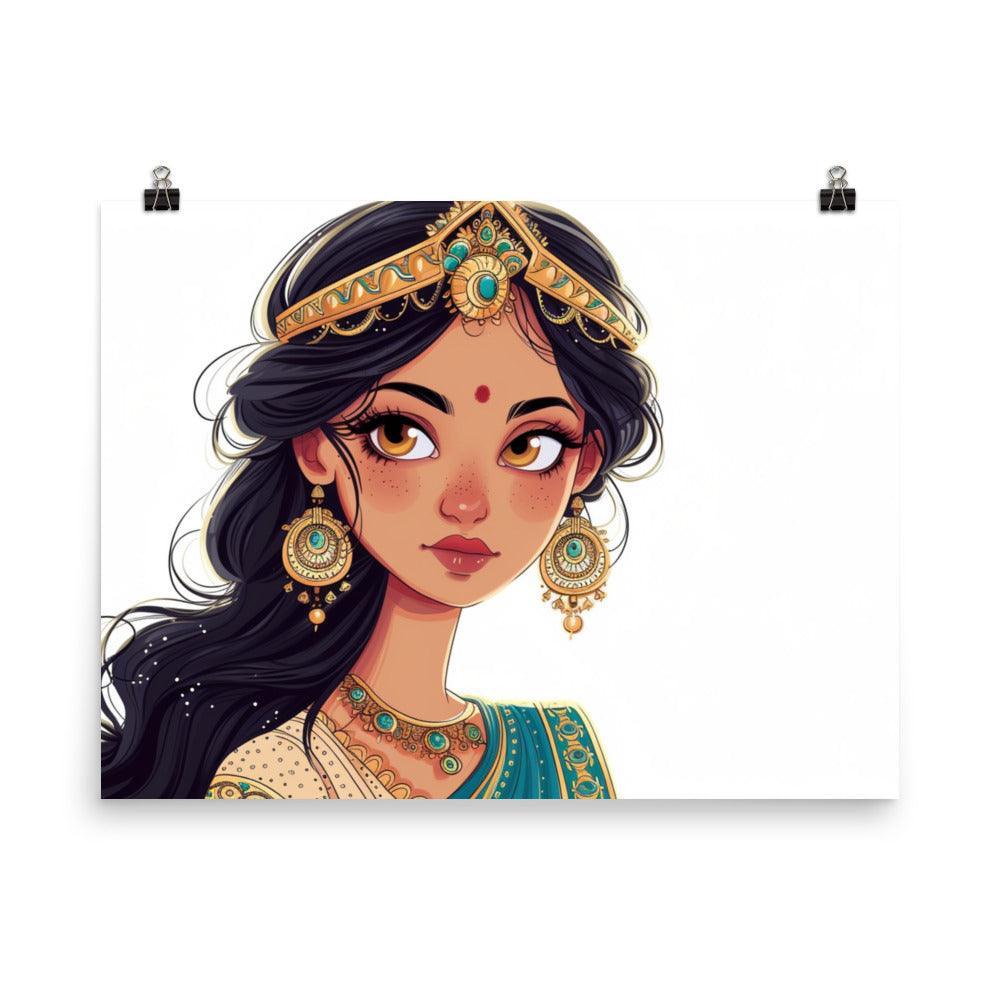 Traditional Indian Jewelry Adorned Princess Illustration Poster - Oh Posters