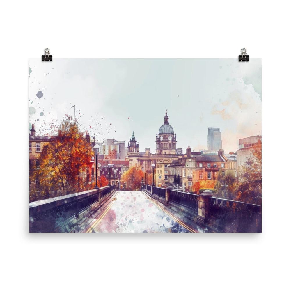 Leeds Autumnal Watercolor Cityscape Poster - Oh Posters