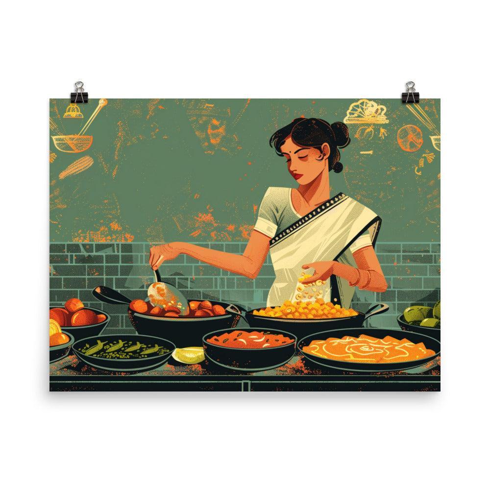 Indian Culinary Experience Woman Cooking Art Poster - Oh Posters