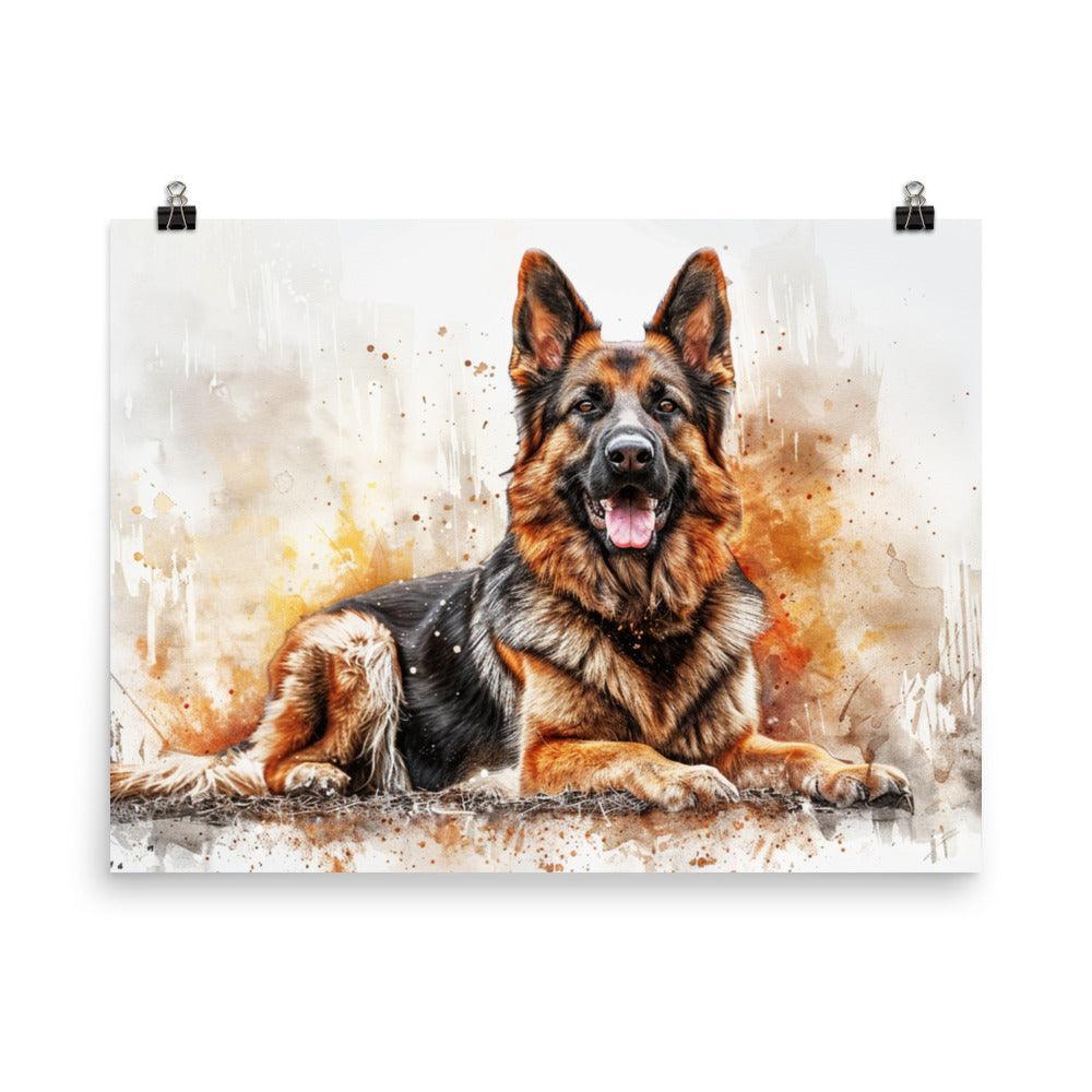 German Shepherd Watercolor Stance Poster - Oh Posters