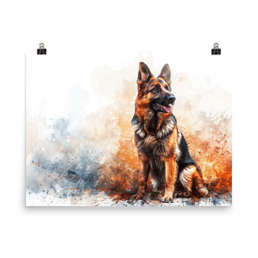 German Shepherd Vivid Watercolor Expression Poster - Oh Posters