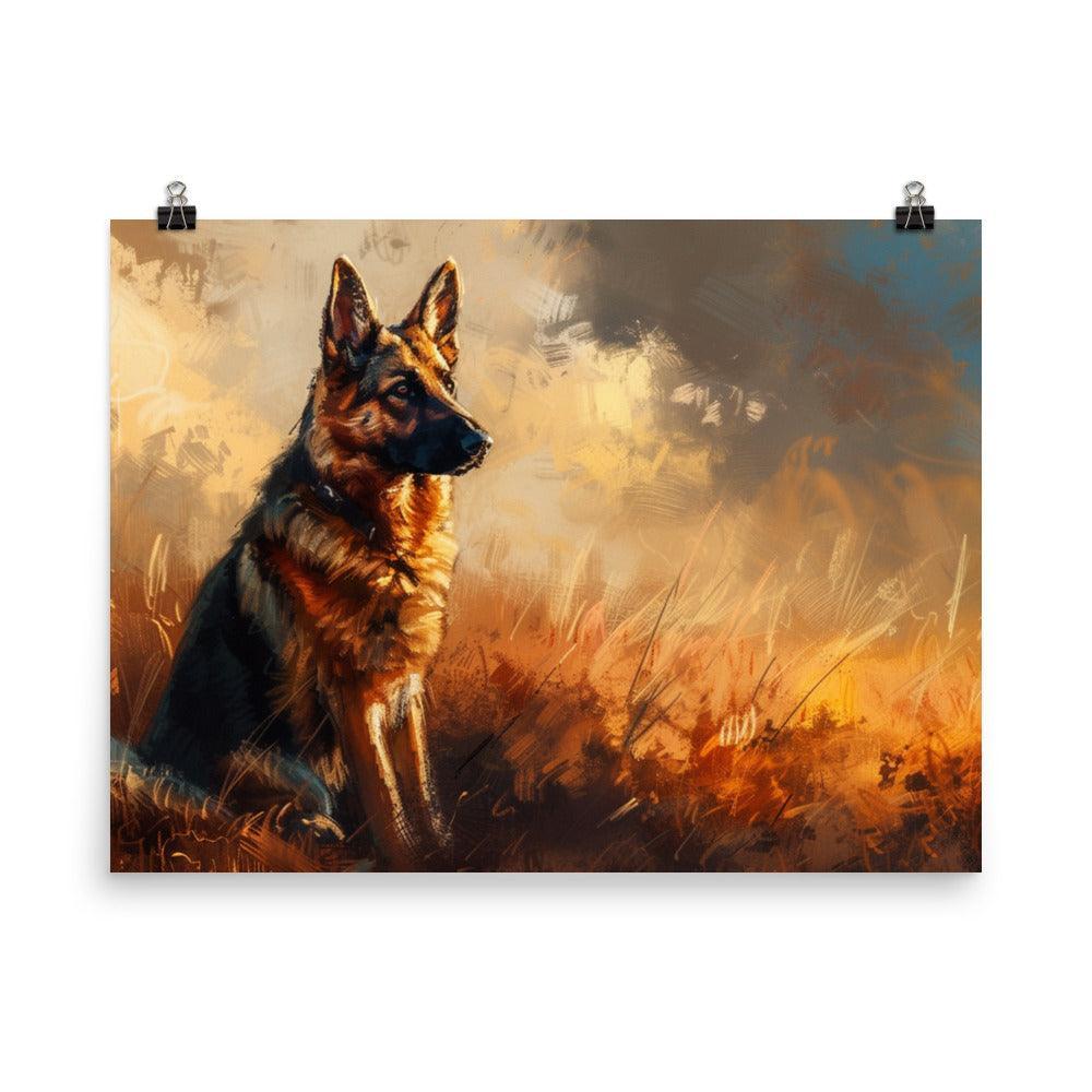 German Shepherd Sunset Silhouette Art Poster - Oh Posters