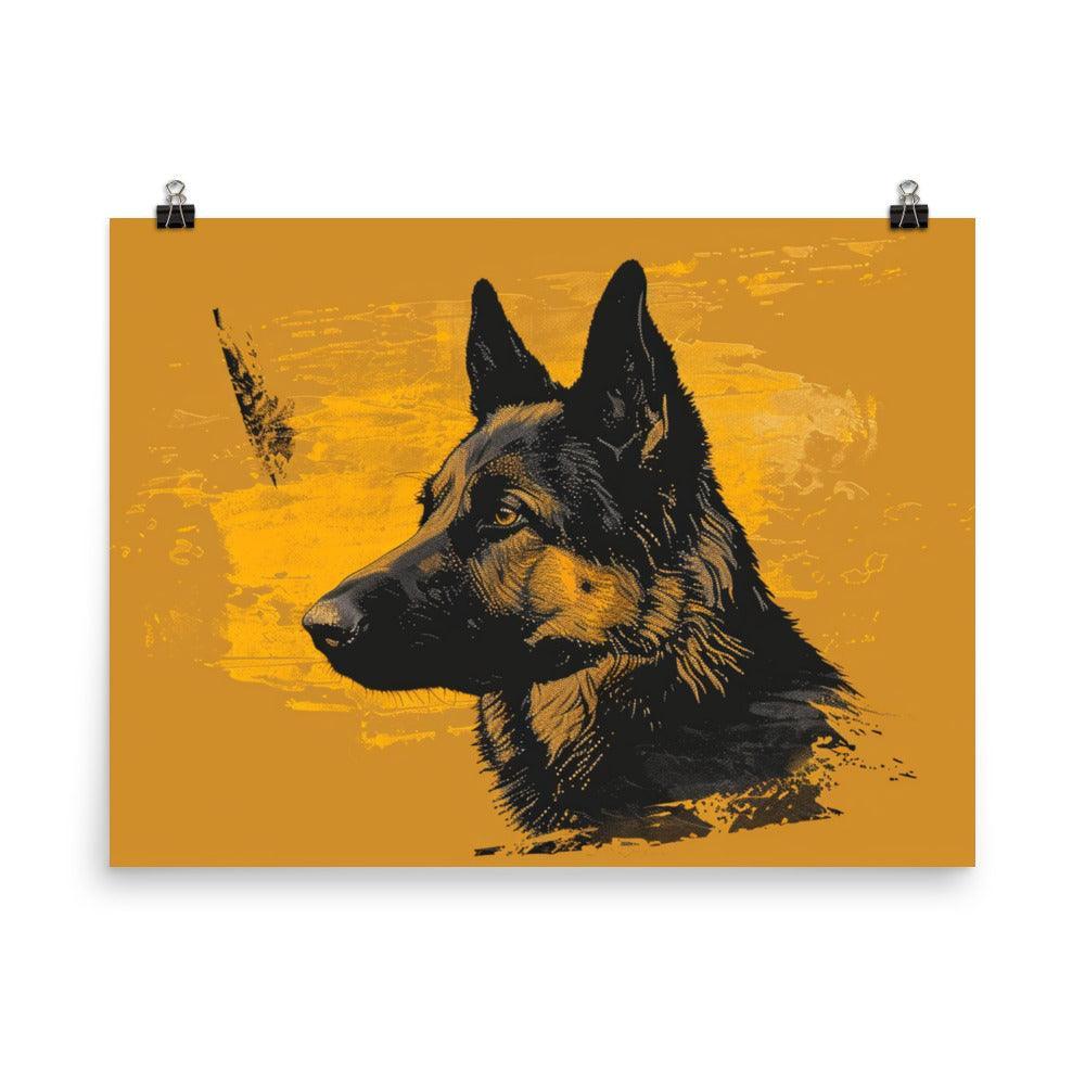 German Shepherd Silhouette Yellow Poster - Oh Posters