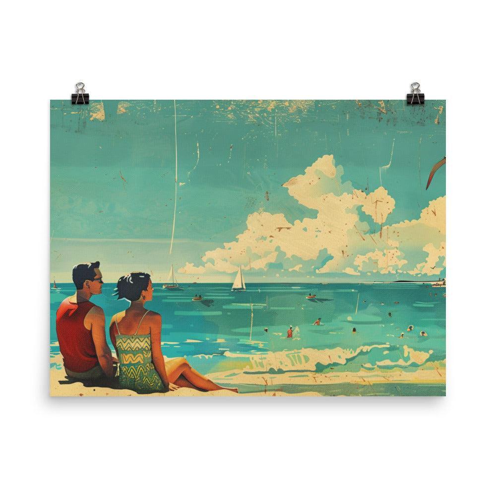 Seaside Couple Relaxation Vintage Style Poster - Oh Posters