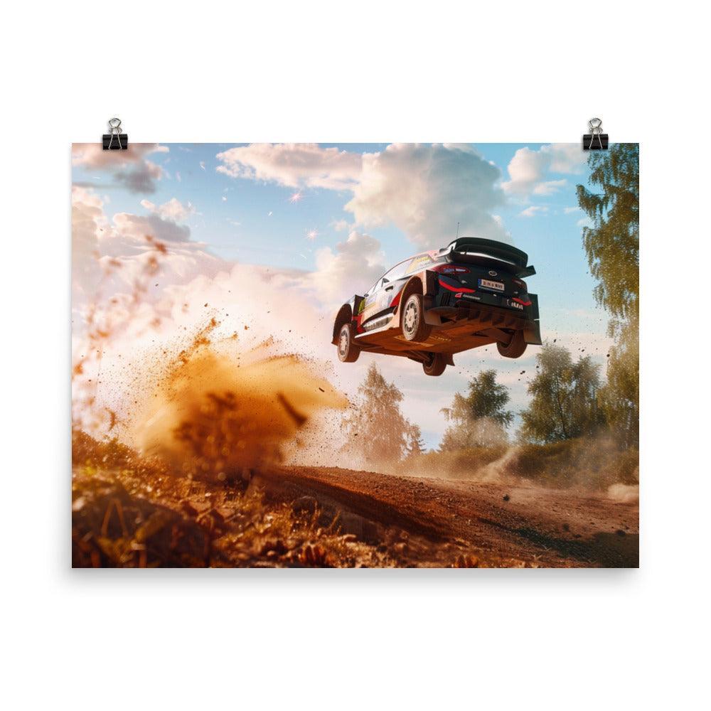 Dusty Trail High-Speed Rally Car Leap Poster - Oh Posters