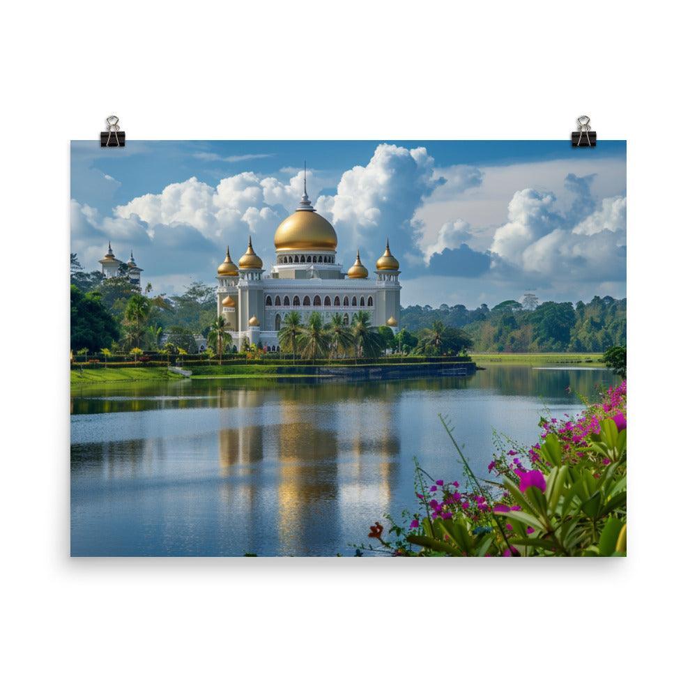 Brunei Sultan Mosque Lake View Photography Poster - Oh Posters