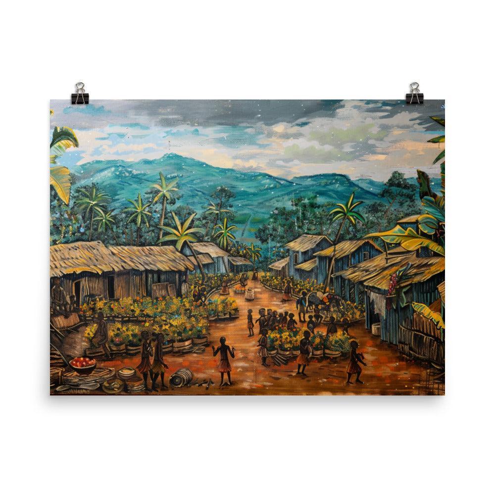 Central African Republic Traditional Market Scene Art Poster - Oh Posters