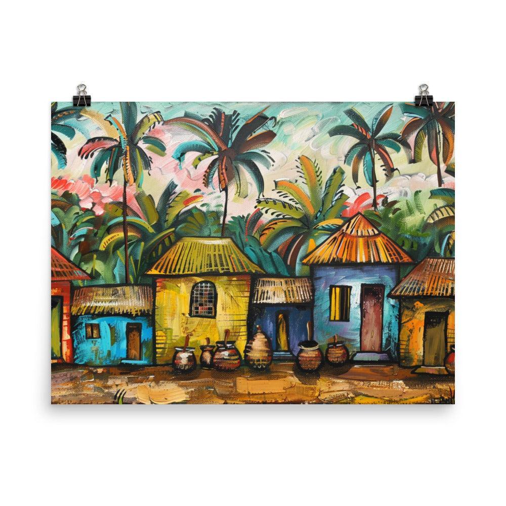 Congo Colorful Village Huts Tropical Art Poster - Oh Posters