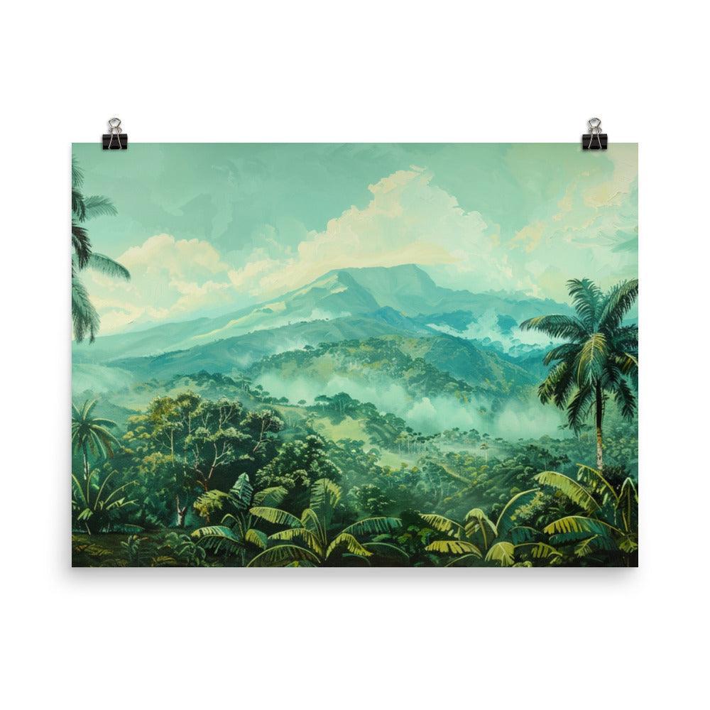 Costa Rica Misty Mountain Jungle Landscape Painting Poster - Oh Posters