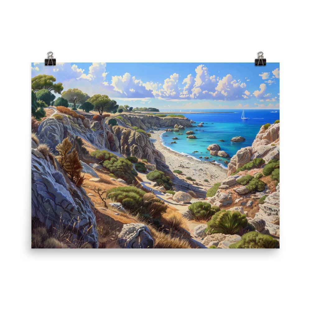 Cyprus Secluded Cove and Rocky Cliffs Landscape Painting Poster - Oh Posters