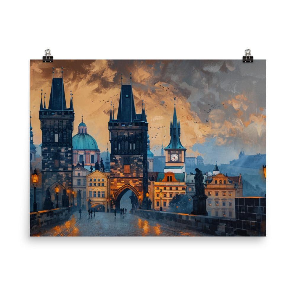 Czech Republic Charles Bridge and Historic Skyline Sunset View Poster - Oh Posters