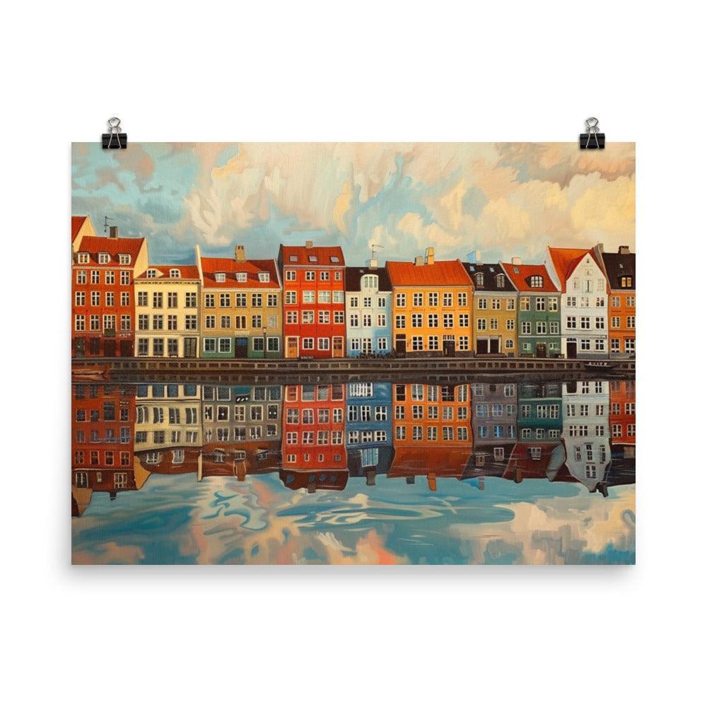 Copenhagen Denmark Waterfront Reflections Painting Poster - Oh Posters