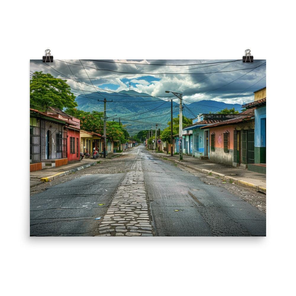 El Salvador Quiet Street Mountain View Poster - Oh Posters