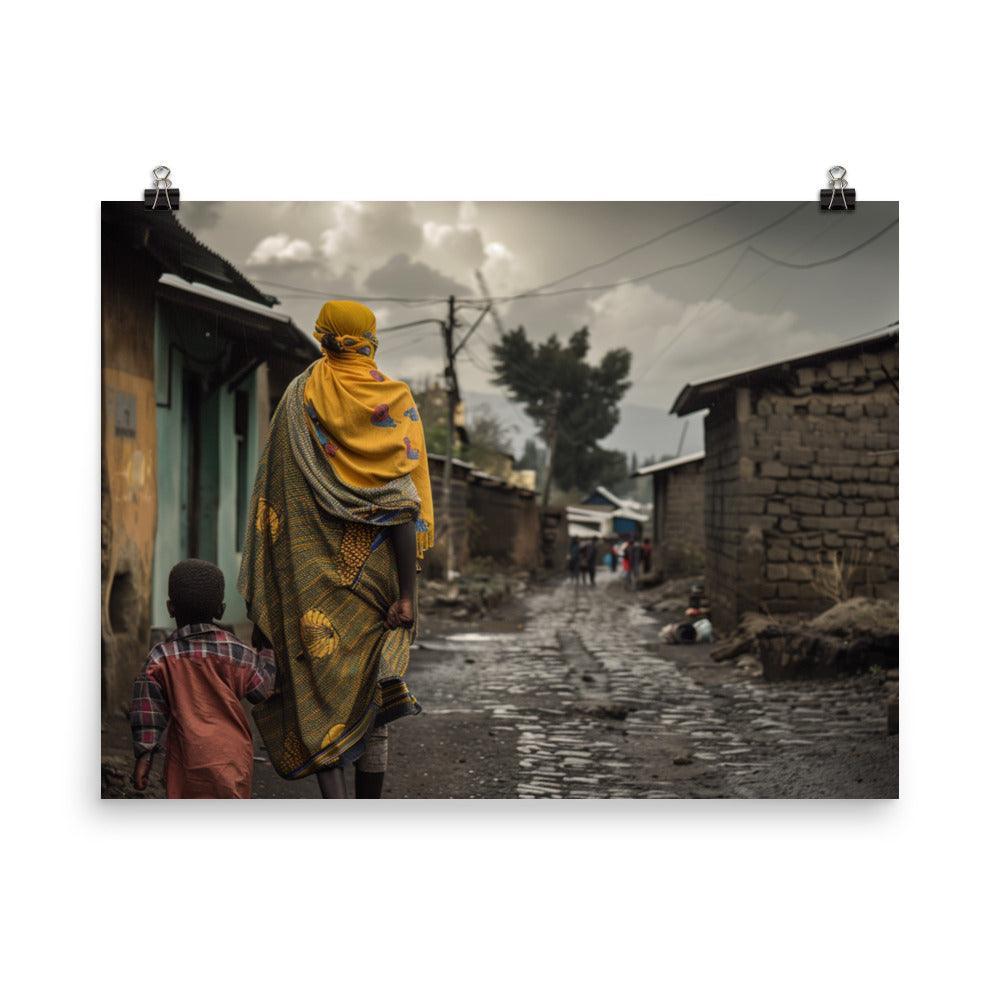 Ethiopia Traditional Village Walkway with Mother and Child Poster - Oh Posters