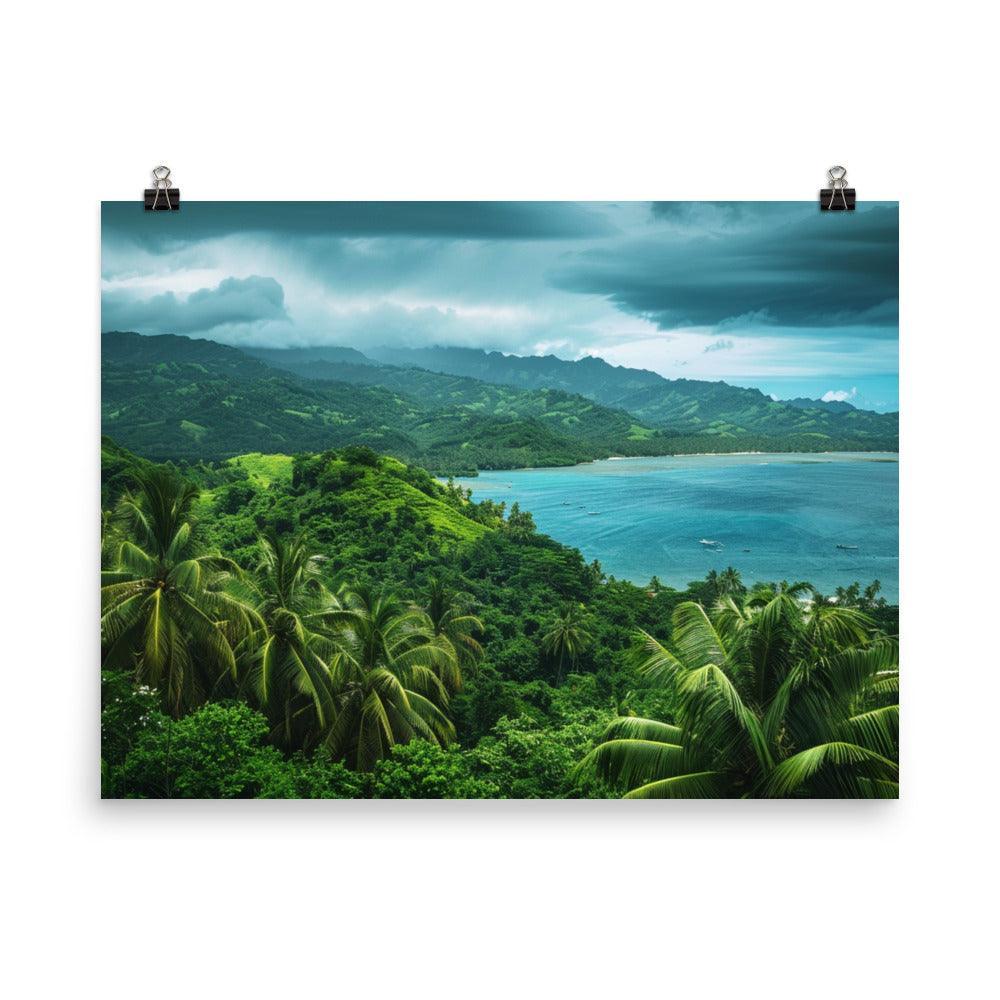 Fiji Lush Green Hills and Coastal Serenity Poster - Oh Posters