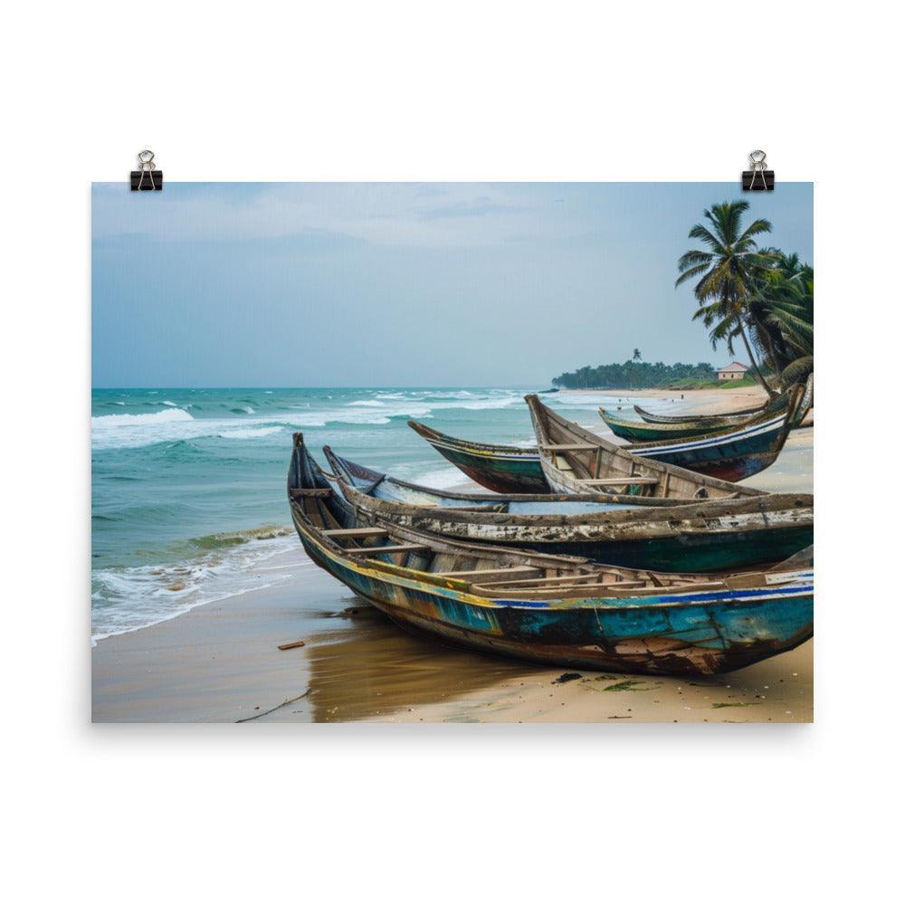 Ghana Traditional Fishing Boats Beach Scene Poster - Oh Posters