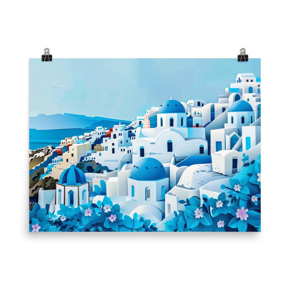 Greece Santorini Blue Domes Seaside Village Poster - Oh Posters