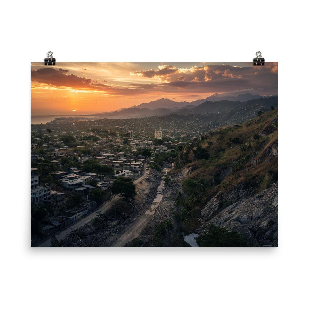 Haiti Mountainous Sunset Urban Landscape Poster - Oh Posters