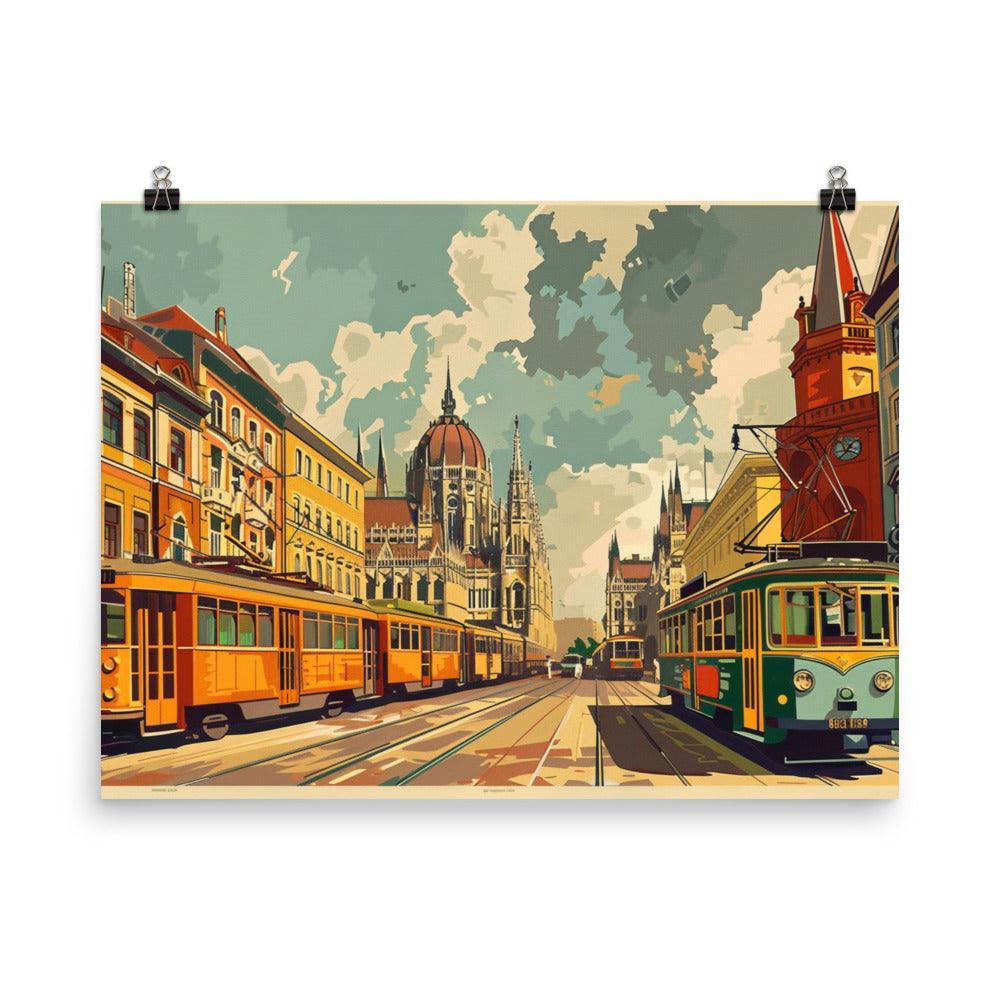 Hungary Urban Tram Vintage Illustration Poster - Oh Posters