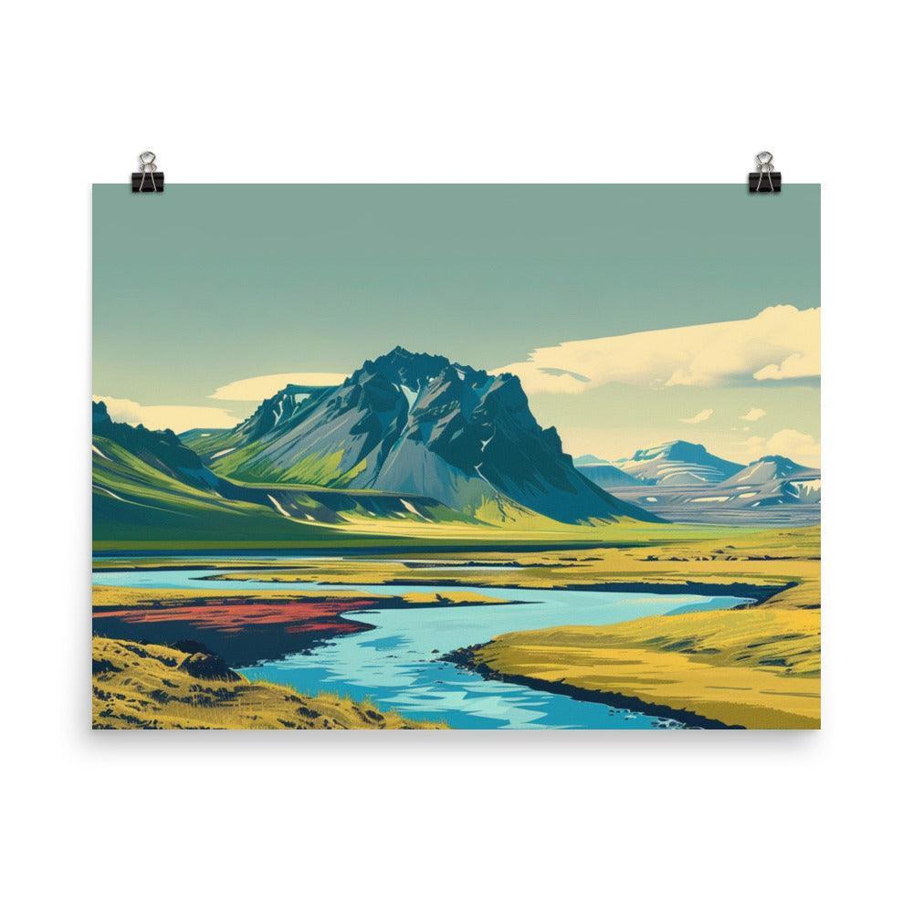 Iceland Majestic Mountain River Landscape Poster - Oh Posters