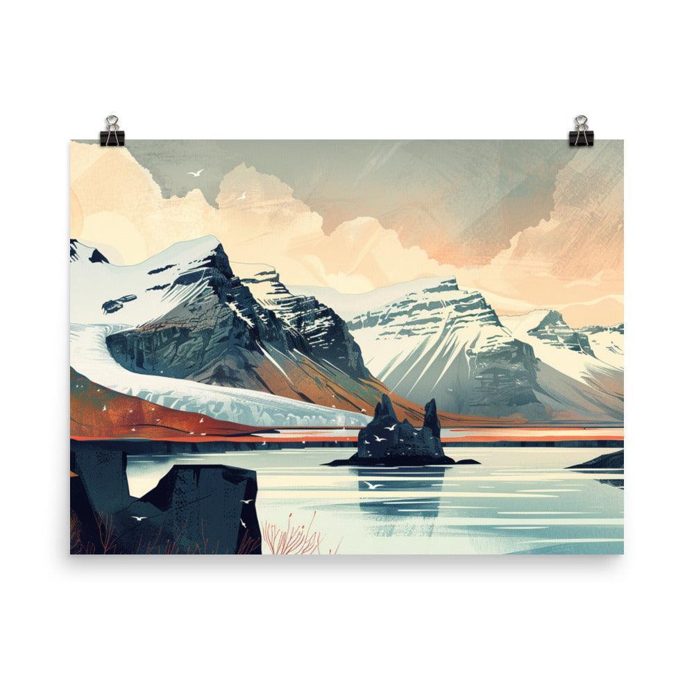 Iceland Glacial Mountain Scenic Illustration Poster - Oh Posters