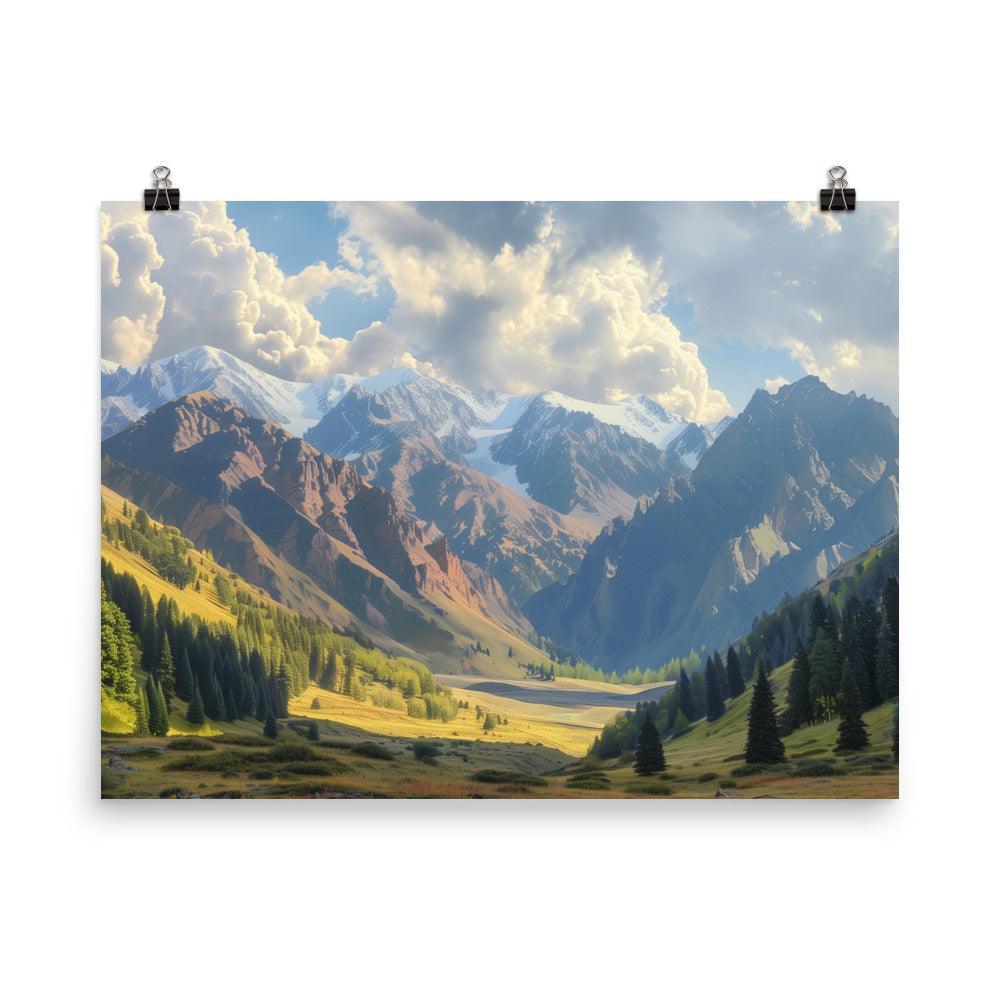 Kyrgyzstan Majestic Mountain Valley Scenic Poster - Oh Posters