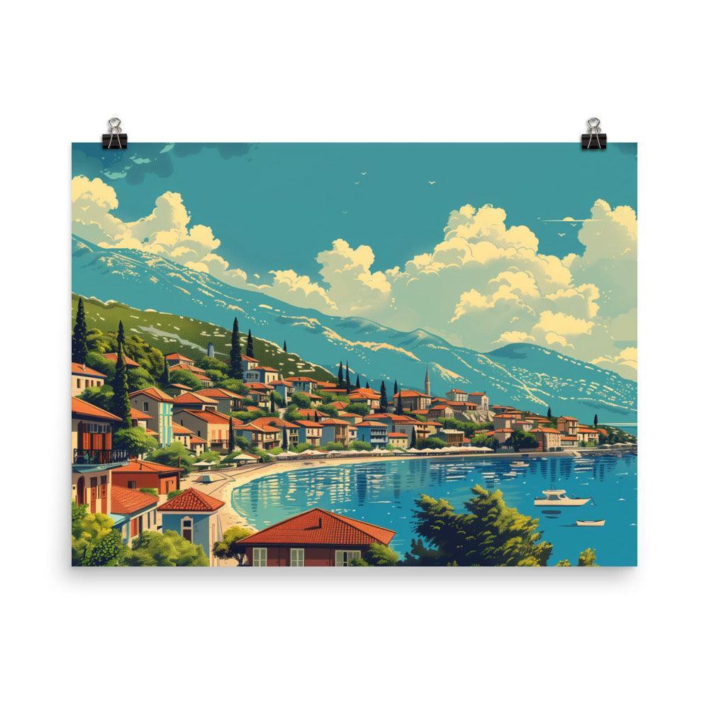 North Macedonia Lakeside Village Scenic Poster - Oh Posters