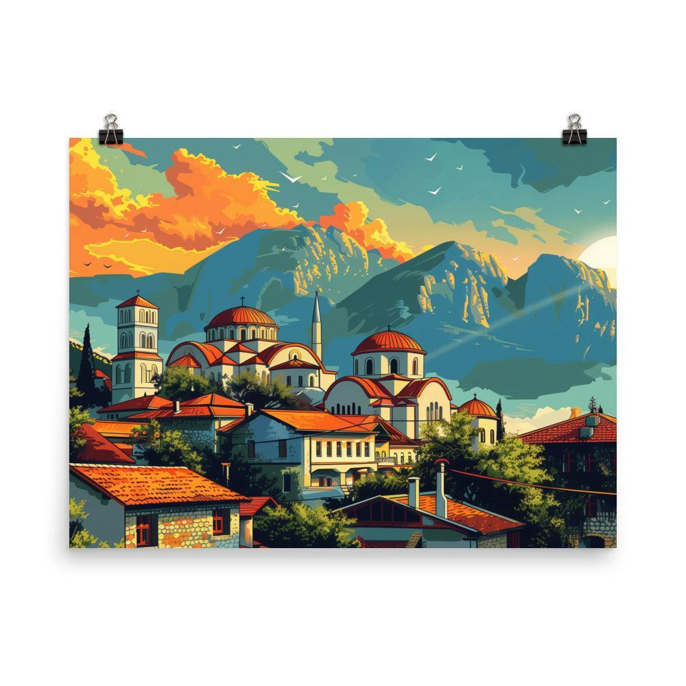 North Macedonia Mountain Town at Sunset Poster - Oh Posters