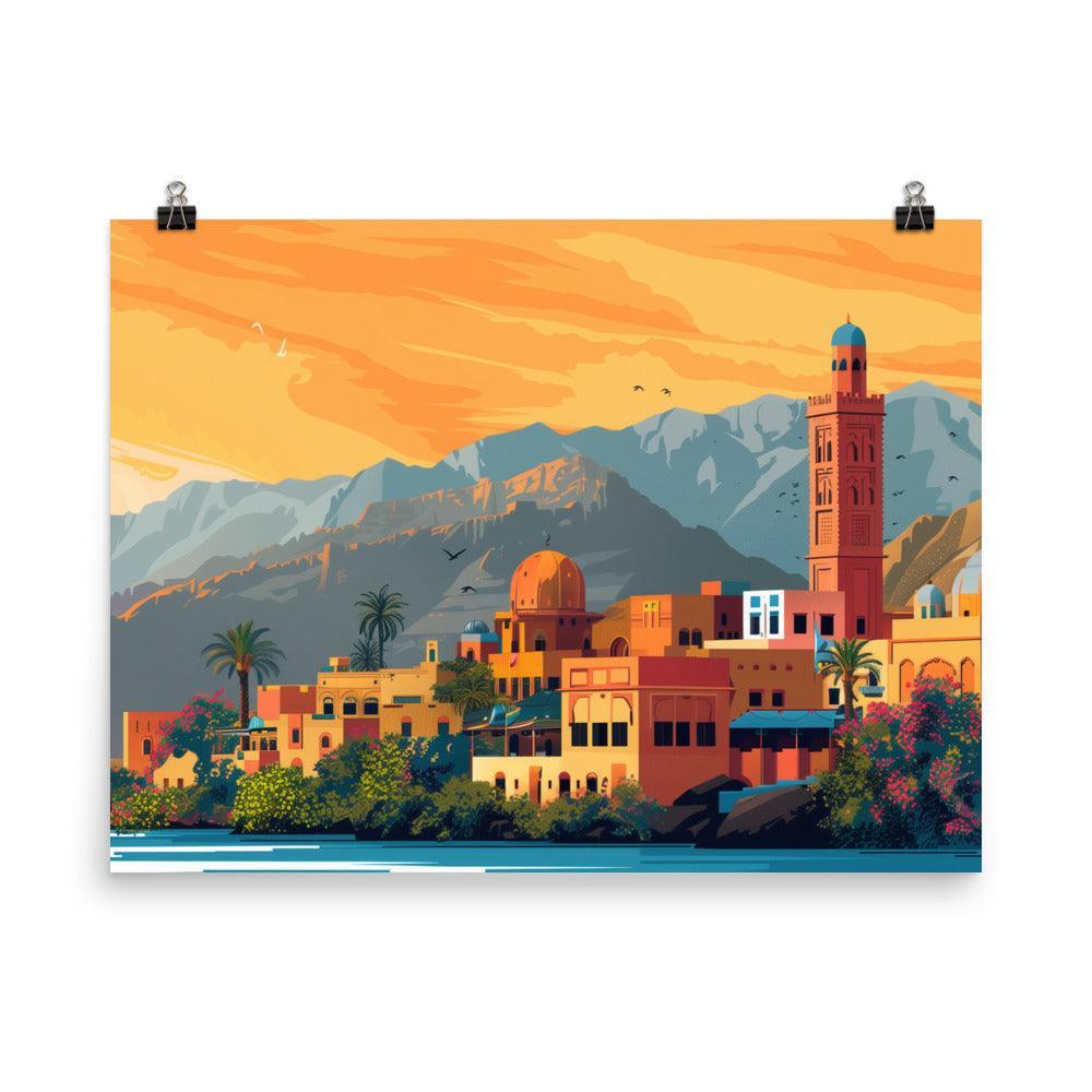Oman Sunset Over Mountain Village Poster - Oh Posters