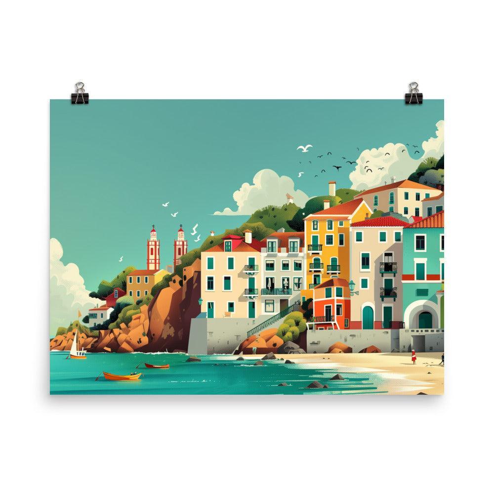 Portugal Coastal Town Vibrant Seaside Poster - Oh Posters