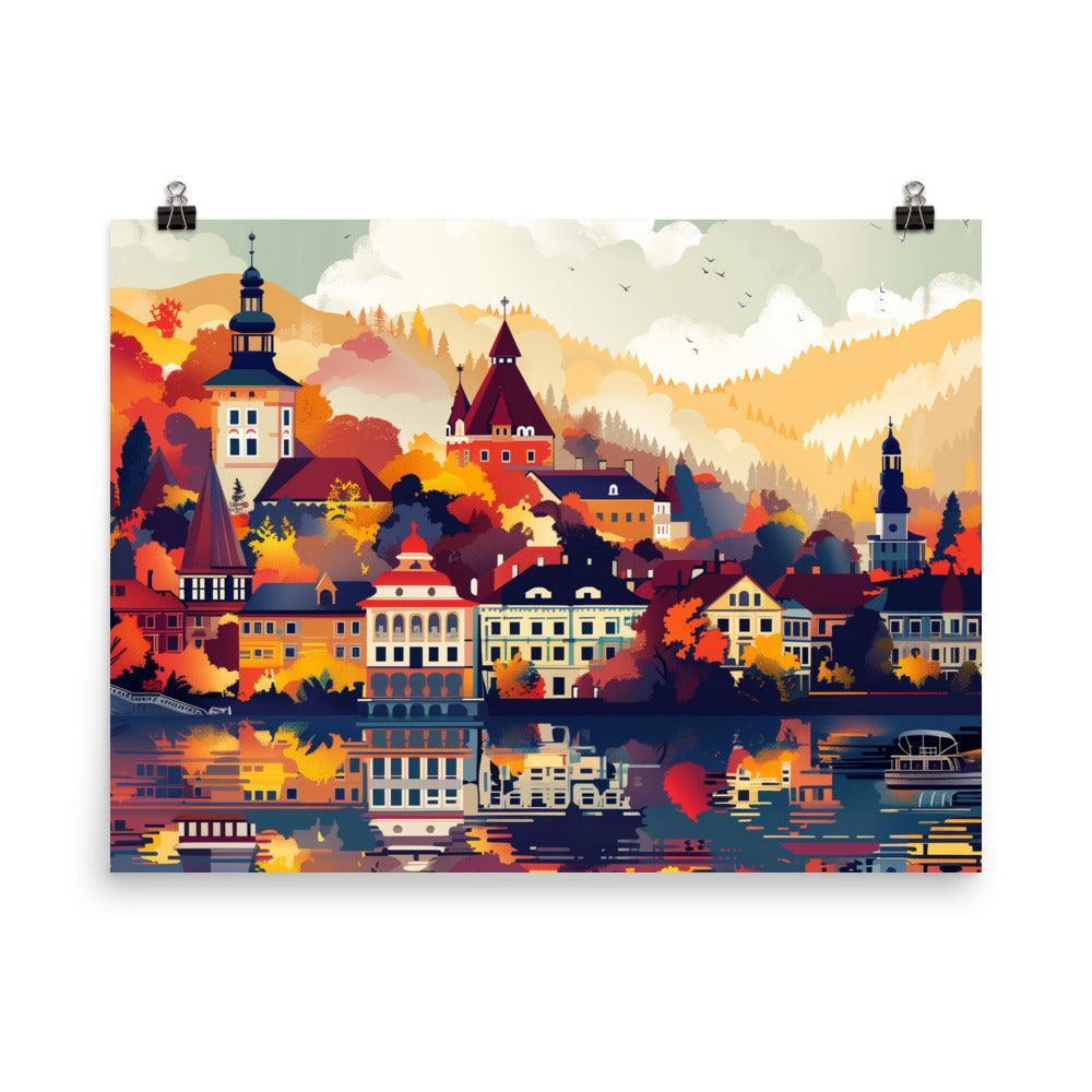 Romania Autumn Village Scenic Reflection Poster - Oh Posters