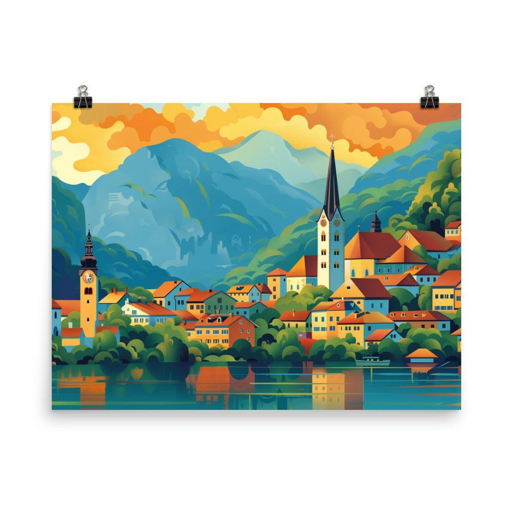 Slovenia Colorful Mountain Village Poster - Oh Posters