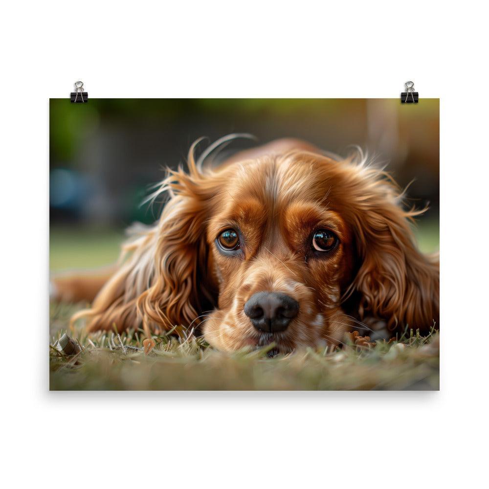 Cocker Spaniel Lying in Grass Close-Up Portrait Poster - Oh Posters