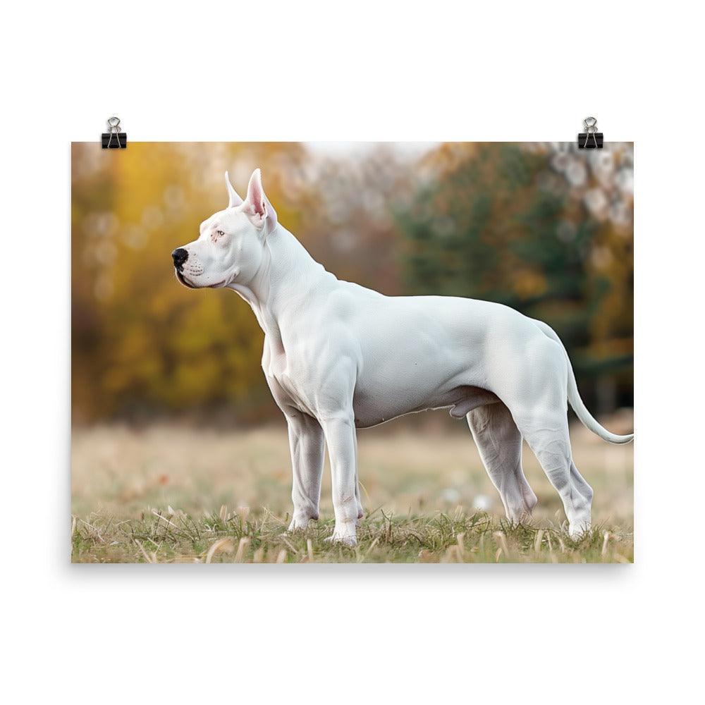 Dogo Argentino Standing in Autumn Field Portrait Poster - Oh Posters