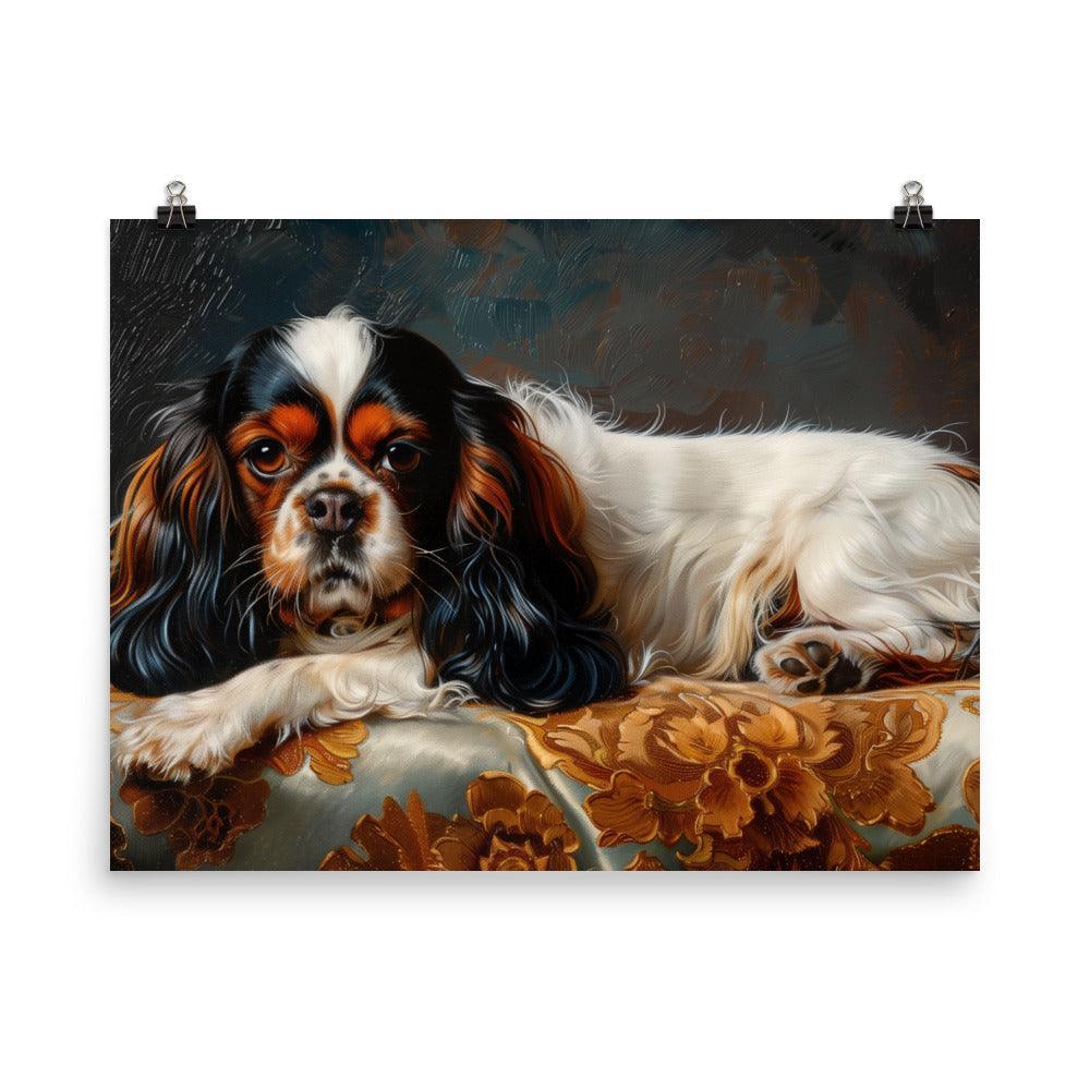 English Toy Spaniel on Ornate Cushion Painting Poster - Oh Posters