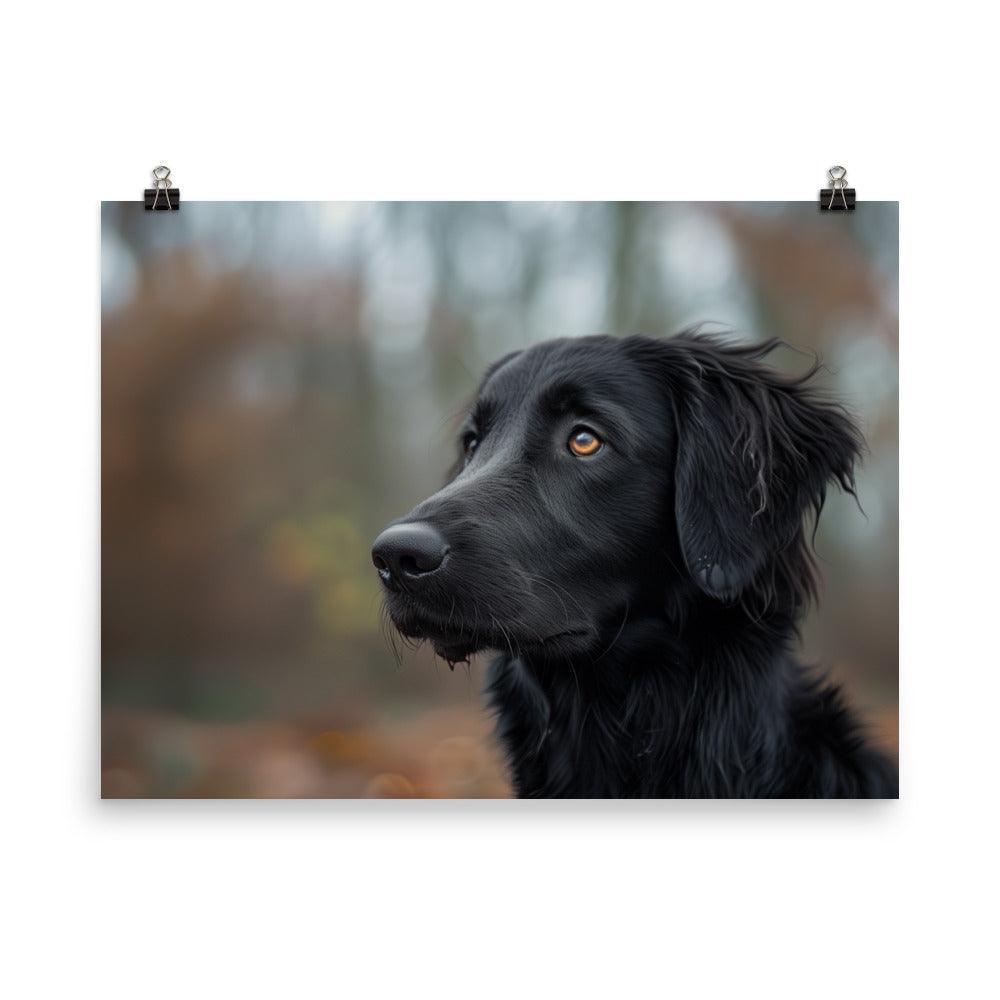 Flat-Coated Retriever in Autumn Forest Portrait Poster - Oh Posters