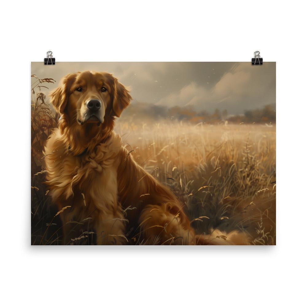 Golden Retriever Field Landscape Painting Poster - Oh Posters